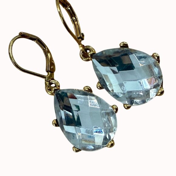 Joan Rivers Gold Tone Leverback Earrings With Faceted Clear Crystal Teardrops Fo - Picture 1 of 9